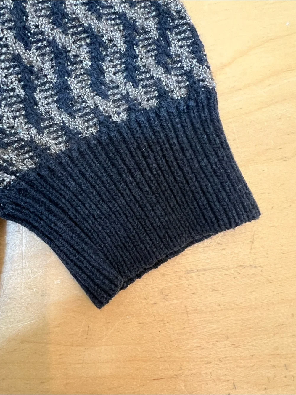 Black and Gray Patterned Crewneck Sweater